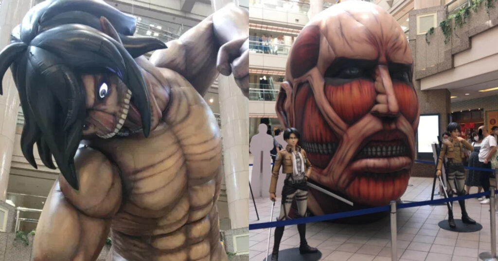 Attack on Titan Statues at a Shopping Mall