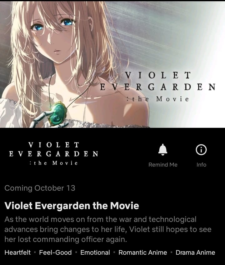 violet evergarden movie netflix october