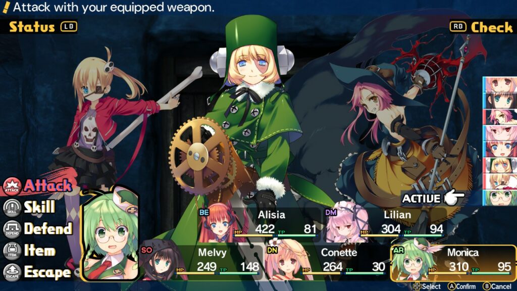 Gameplay screenshot from the PC version of Dungeon Travelers 2.