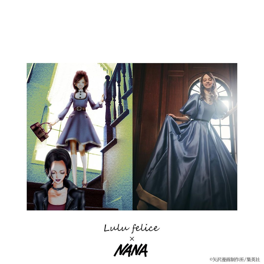 lulu felice x nana blue dress with manga art adjacent